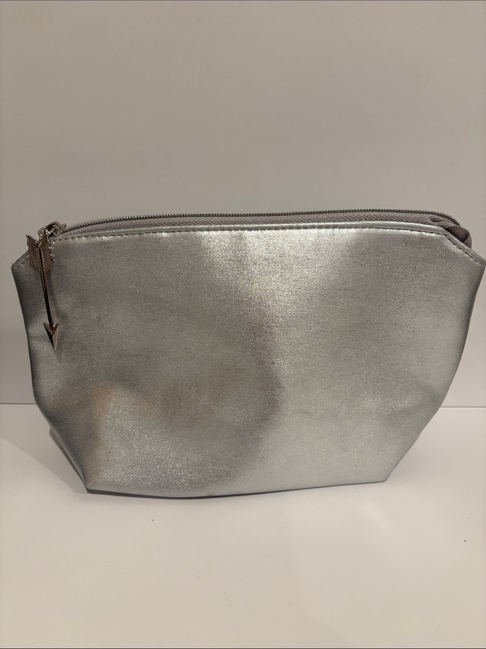 Metallic Silver Makeup Bag Cosmetic Pouch Arrow Zipper